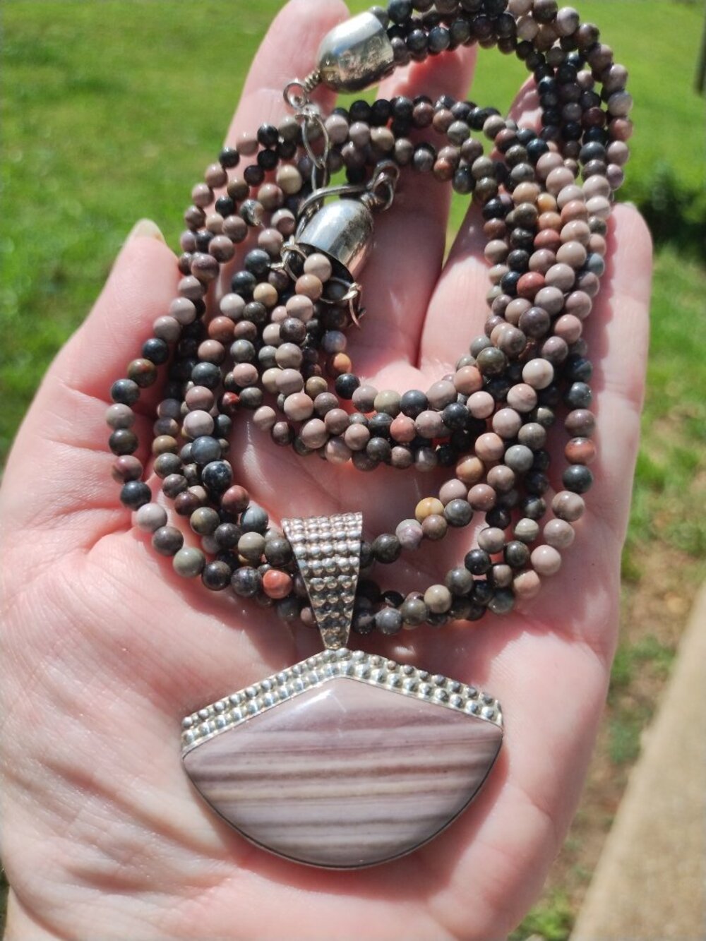 Jay King DTR 5 Strand petrified Wood necklace pendant set 925 Sterling Silver - Picture 8 of 8